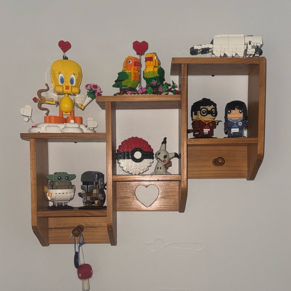 Vintage Rustic Brown Wooden Wall Shelf with Heart Cutout - Home Wall Decor